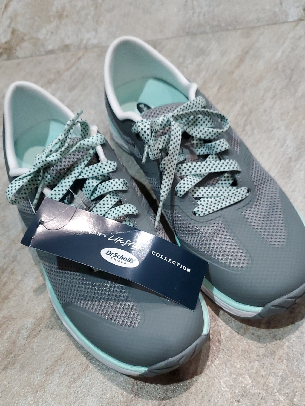 Dr. Scholl's Women's Gray and Mint Lace-Up Walking Sneakers